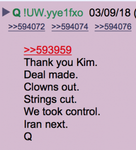 Q Anon: Vielen Dank Kim, die Fäden sind gekappt, die Clowns sind draußen, wir haben die Kontrolle