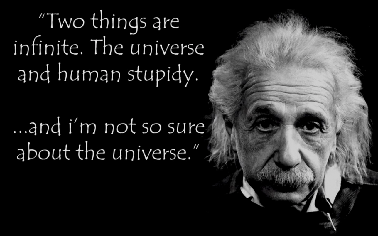 Zwei Dinge sind unendlich. Das Universum und die menschliche Dummheit. Ich bin mir allerdings nicht sicher beim Universum.