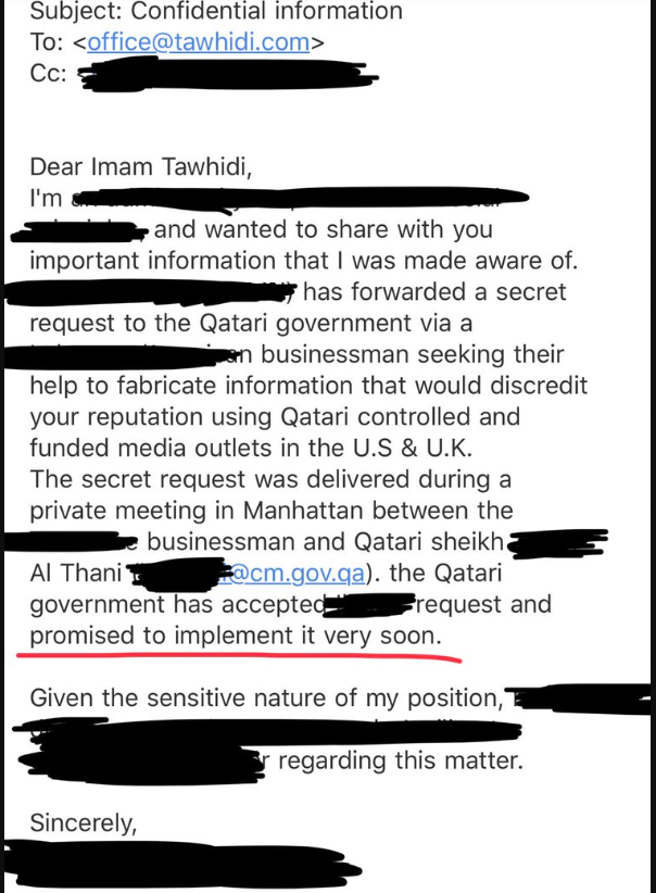 Mail eines Informanten an Tawhidi